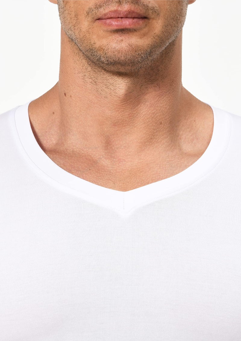 Comfneat Men's Undershirts Viscose V-Neck Cool Feeling T-Shirt 3-Pack (White 3-Pack, M) - Image 5